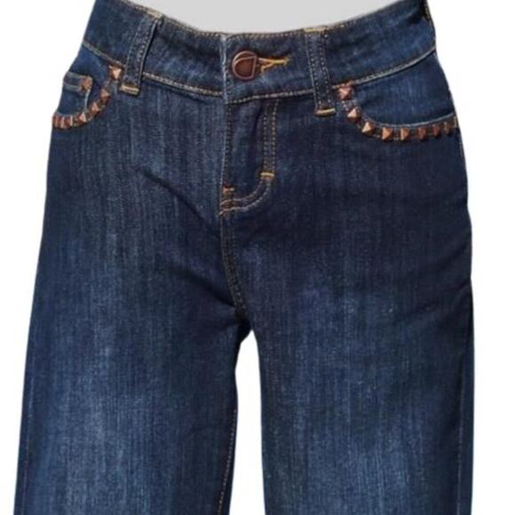 Cache Stretch Nail Head Stud Straight Leg Jean Pant Dark Denim New $98 NWT - Picture 1 of 4
